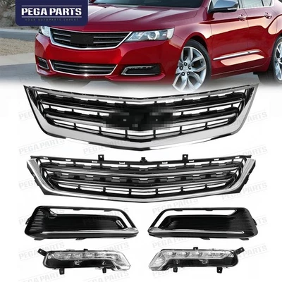 Front Bumper Upper Lower Grille LED Fog Light Set For 2014-2020 Chevrolet Impala Foto 1 de 4