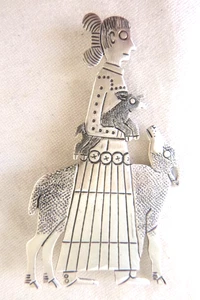 Vintage Clarence Lee Russell Lee Sterling Silver Navajo Woman w/Sheep Brooch Pin - Picture 1 of 3