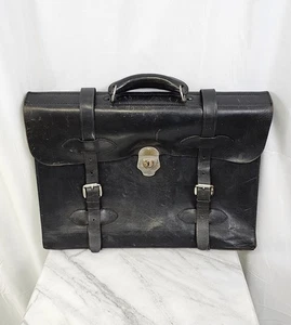 Vintage 1950s / 1960s Black Leather Military Briefcase Satchel Messenger Bag - Picture 1 of 16