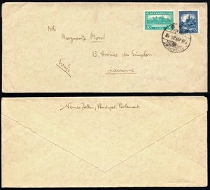 Hungary 1926 Cover, Budapest Parliament to Lausanne Switzerland, Danube Bridge - Picture 1 of 3
