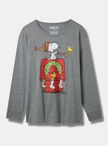 Camisa de Navidad Torrid Peanuts Snoopy Gris Nueva con Etiquetas Nueva 00X - Imagen 1 de 9