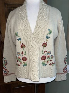 Isabella Bird Mezcla de Lana Beige Multicolor Bordado Flores Sumergir Cuello en V L - Imagen 1 de 4