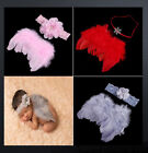 Süße Baby Set Engel Haarband Flügel Feder Kostüm Fotoshooting 3 Färben Rote Rosa