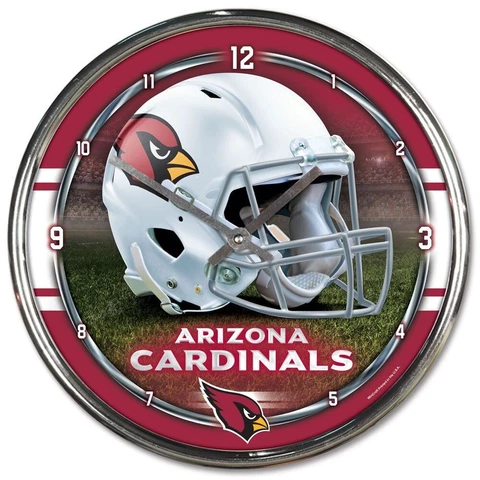 ARIZONA CARDINALS HELMET LOGO 12" CHROME ROUND WALL CLOCK NEW WINCRAFT 👀 Cover