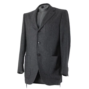 Luciano Barbera Sz 50 Charcoal Pinstripe Three Button 100% Wool Blazer Jacket - Picture 1 of 20