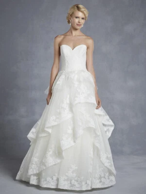 Blue by Enzoani Hollister Wedding Dress 14 Lace Strapless Tiered Layers Ballgown - Image 1 of 4