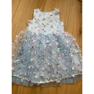 Popatu Blue Floral Tulle Dress 5Y Sheer 3D Appliqué Princess Fairycore Cottage - Picture 1 of 3