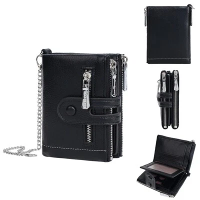 Men's Chain Wallet RFID Anti-Theft Men Retro Leather Wallet Double Zipper Purse - Image 1 of 4