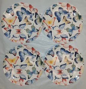 4 Hobby Lobby 8” Butterfly Side Salad Plates Ceramic Spring Summer Butterflies - Picture 1 of 15