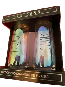 Rae Dunn CHAMPAGNE FLUTERS by Enchante Accessories TOAST.CLINK.2 Iridescent  NIB - Picture 1 of 7