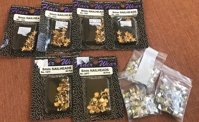 144pcs Gold Star Studs Nailheads (72) 9mm & (72) 6mm Round NEW - Image 1 of 4