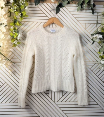 Bebe Sweater Women's Cream Shimmery Cable Knit Fuzzy Popover Long Sleeves SZ XS - Image 1 of 4