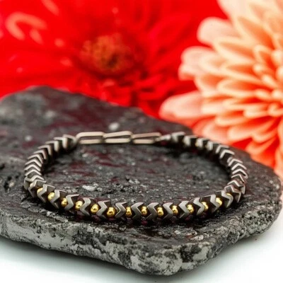 Mens Natural Hematite Stone Beads Silver Clasp Strength Fashion Bracelet Gift - Image 1 of 4