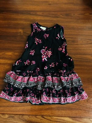 Blueberi Gold Girls Size 4T Black Pink Floral Ruffle Tiered Dress - Image 1 of 4