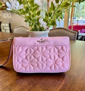 Kate Spade Spade Flower Quilted Convertible Wristlet Clutch Pink Horizon KK255 - Picture 1 of 7