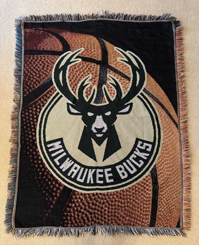 Milwaukee Bucks NBA Basketball Woven Jacquard Throw Blanket 63"x49" Cover