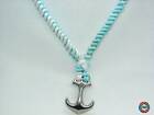 Anchor Rope Necklace - Blue & White Adjustable Macrame Rope Paracord Necklace