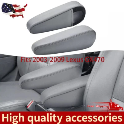 Cubierta de repuesto de reposabrazos de asiento de cuero 2 piezas para Lexus GX470 2003-2009 gris oscuro Foto 1 de 4