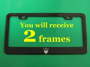 (2PCS) ForMASERATI *LOGO* BLACK metal license plate frame with Screw Caps - Bild 1 von 3