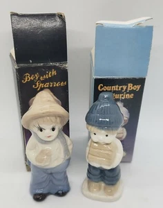 Vintage Porcelain Figurines in Original Boxes Boy With Sparrow Country Boy - Picture 1 of 7