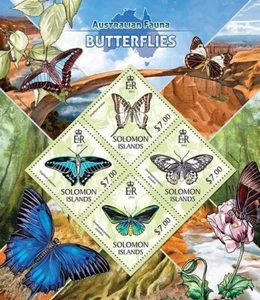 Australia BUTTERFLIES Insect 4-Value MNH Stamp Sheet #145 (2013 Solomon Islands) - Picture 1 of 1