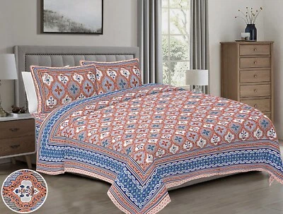 Telar N Bloom Jaipuri Serigrafía a Mano Algodón 1 Sábana 2 Funda de Almohada "90x108" Foto 1 de 4