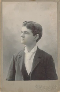 Cabinet Card Antique Photo Handsome Young Man Profile Hultgren Bros. Joliet IL - Picture 1 of 6