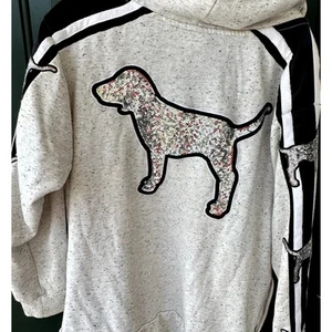 VINTAGE RARE Victoria's Secret PINK Sz L McBling Y2K Sherpa Varsity Dog Sequin - Picture 1 of 7