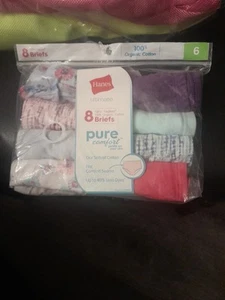 Hanes 8-Pack Cotton Brief Ultimate Girls Pure Comfort Organic, Size 6 - Picture 1 of 4