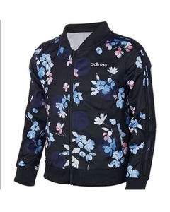 Adidas Girls' Black Floral Full Zip Lightweight Track Jacket Size XL  16 - Picture 1 of 6