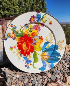 Mackenzie Childs Flower Market White 16" Floral Serving Platter Enamel Metal - Picture 1 of 15