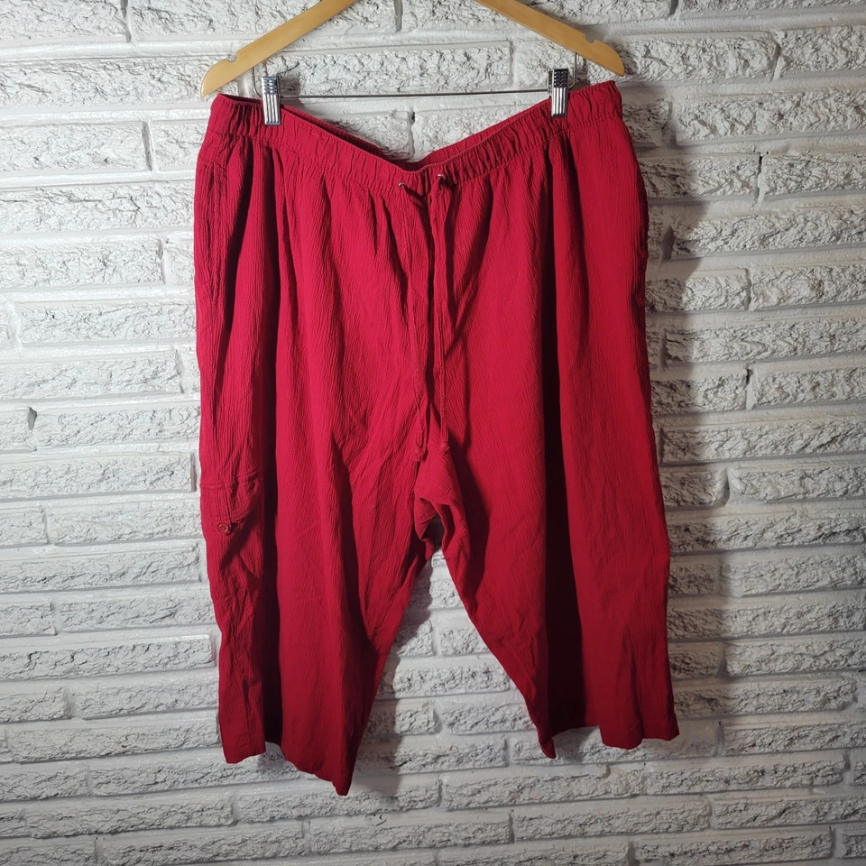 White Stag Womens Pants 3X Plus Capri Pull On Red Crinkle Crepe Lightweight - Image 1 of 4