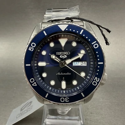 Reloj de buceo automático Seiko 5 para hombre 42 mm esfera azul tono plateado fecha día SRPD51 funciona Foto 1 de 4