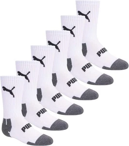 PUMA Boys' 6 Pack Crew Cut Socks 9-11, White/Multi - Picture 1 of 3