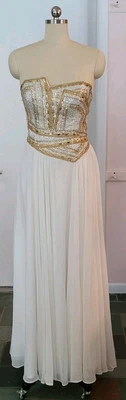 Architectural Maxi Gown 6/8 Ivory Gold Strapless Lace Up Holiday Special Event  - Image 1 of 4
