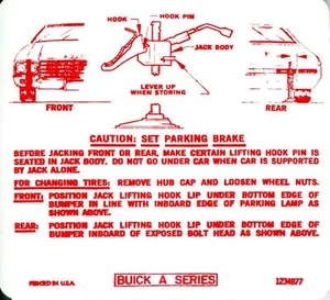 1970 BUICK GS/ SPECIAL/ SKYLARK JACK INSTRUCTION DECAL - Picture 1 of 1
