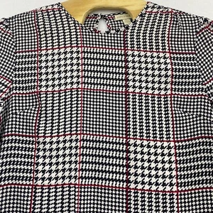 Appleseed's Hahnentritt Bluse Langarm Karriere Oberteil schwarz rot 16 seidenähnlich - Bild 1 von 9