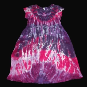 Tie Dye Ruffled Dress Purple & Fuchsia 8 Cap Sleeves Girl Child Hippie Tye Dyed - Picture 1 of 1