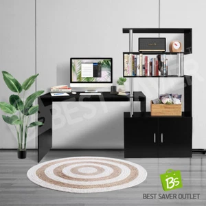 Office Computer Desk Study Table Workstation 3 Bookshelf Storage Cabinet Black - Picture 1 of 12