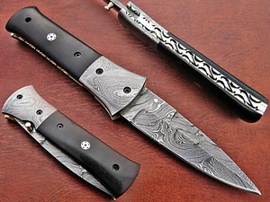 CUSTOM HAND MADE DAMASCUS STEEL FOLDING KNIFE 29. - Picture 1 of 9