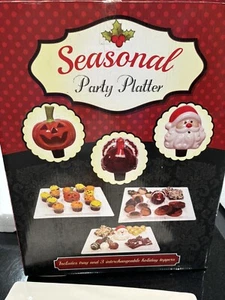 Seasonal Party Platter 2014 Ceramic 12X12 Christmas, Halloween Pumpkin & Thanks - Picture 1 of 8