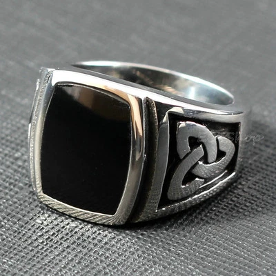 Men's Celtic Knot Black Enamel Stainless Steel Ring Size 7 8 9 10 11 12 13 14 15 - Image 1 of 4
