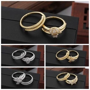 2Pcs Popular Copper Inlaid Zircon Ring Luxury Design Open Adjustable Couple Ring - Bild 1 von 30