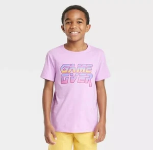 Cat & Jack Boy’s XS 4/5 T-Shirt Short Sleeve Game Over Graphic Violet Purple New - Picture 1 of 1