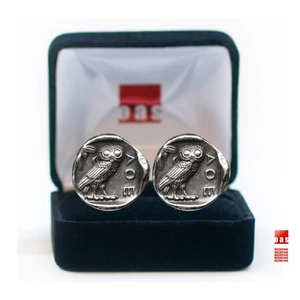 NEW / Sterling Silver Tetradrachm Owl Coin Cufflinks - Great Gift - Bella Owl - Picture 1 of 9