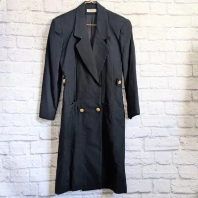Vintage Bergdorf Goodman Blazer Dress S Black 80s 90s Office Siren Glam Coat - Image 1 of 4