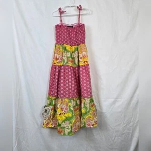 Mustard Pie Girls Pink Floral Multicolored Ruffled Tiered Sleeveless Dress Sz 10 - Picture 1 of 7