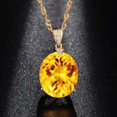 Новый винтажный овальный желтый цитрин драгоценных камней ручной работы женщин ожерелье кулоны золото - Изображение 1 из 4