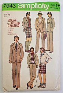 VTG 70s Simplicity Sew Pattern 7943 Mens Unlined Jacket, Pants, Shorts Chest 40 - Picture 1 of 3