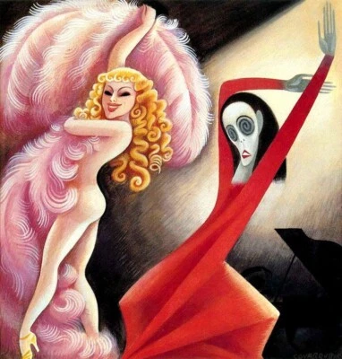 Impresión artística satírica Sally Rand vs. Martha Graham por Miguel Covarrubias - 1934 Foto 1 de 2